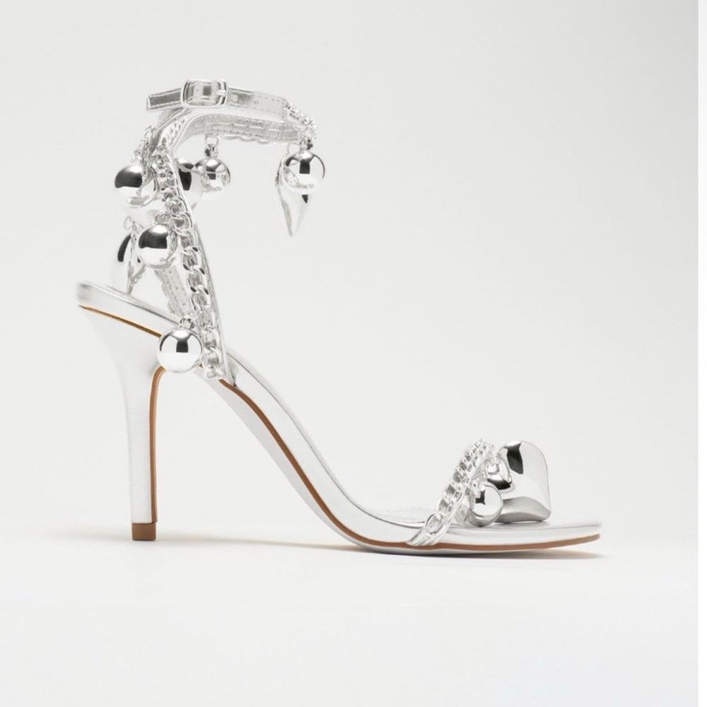 Silver Women's Heels with Heart Charms